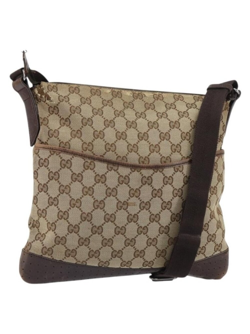 Authentic GUCCI GG Canvas Shoulder Bag Beige Silver 145857 - Picture 1 of 16